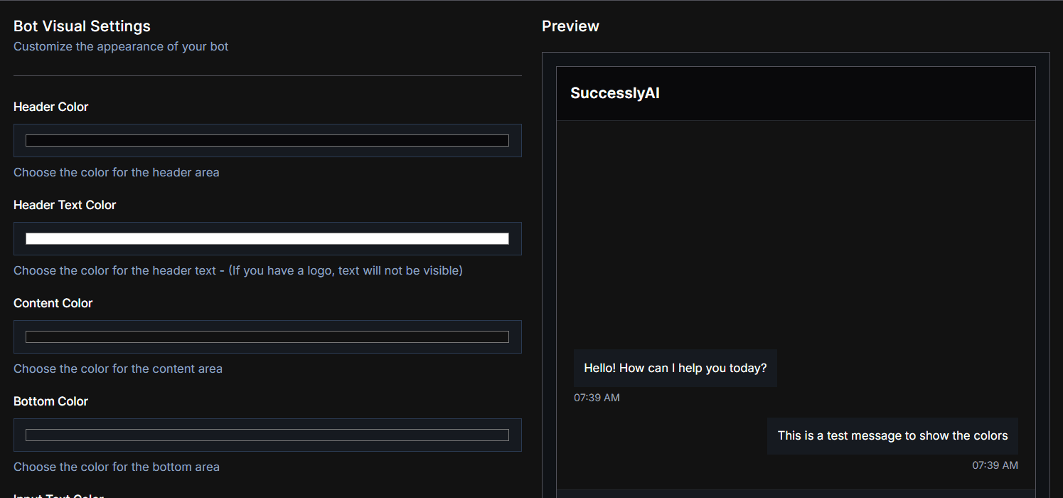 Bot visual settings and preview