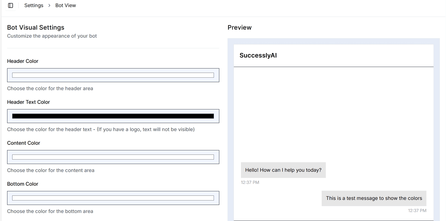 Bot visual settings and preview